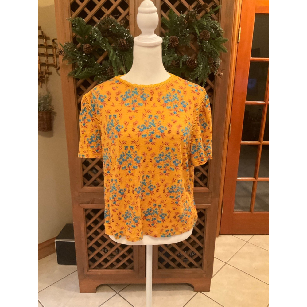 Ann Taylor Linen Large floral print blouse with short sleeves